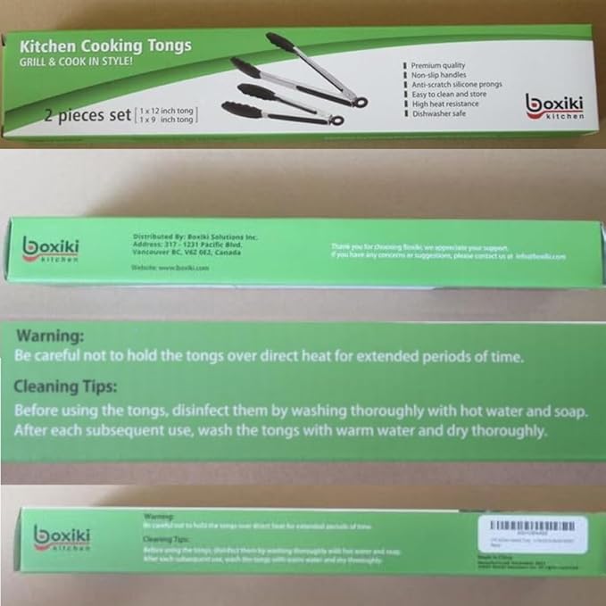 Kitchen Tongs for Cooking with Silicone Tips by Boxiki Kitchen, BPA Free Stainless Steel set of 2 Silicone Tongs for Cooking, Grilling & Toss a Salad, Heat Resistant Grill Tongs for Serving Food.