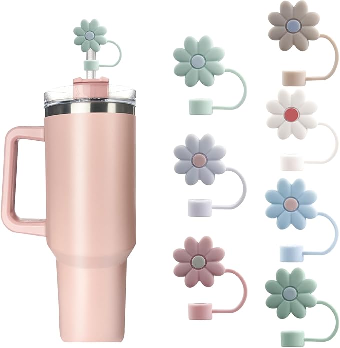 Velaco 7pc 0.4in/10mm Silicone Straw Covers - Compatible with Stanley 20-40 Oz Cup, Dust-Proof Straw Caps for Water Bottle
