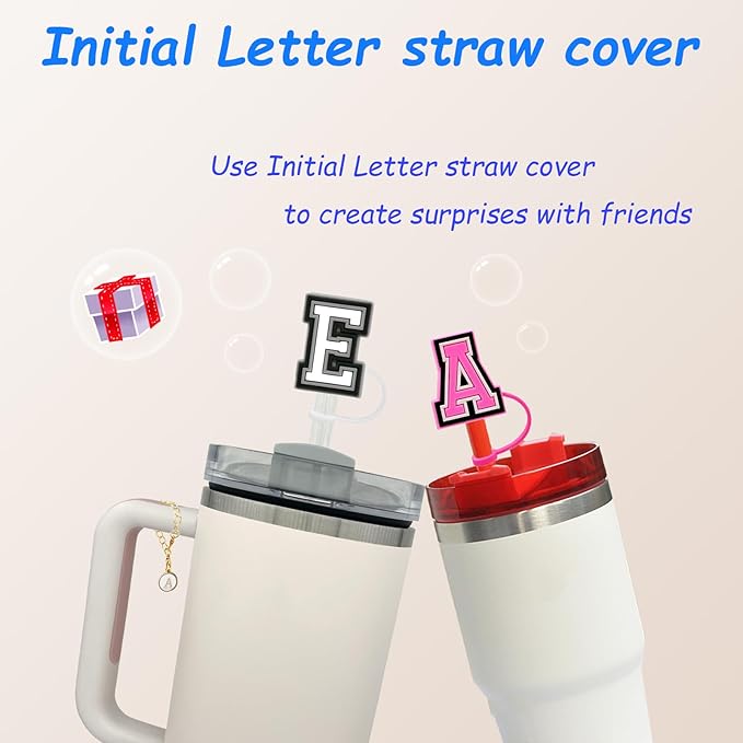 （2+2）2PCS Straw Cover for Stanley Cup 30&40 Oz 10mm Straw Topper with 2PCS Stanley Cup Accessories Letter Charms Name ID Initial Letter Handle Personalized Charm For Stanley Tumbler (Letter L)