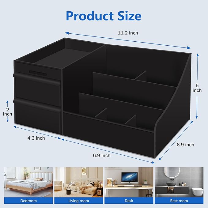 Simbuy Black Cologne Organizer for Men - Large Countertop Organizer with Drawers for Cologne, Perfume, Shaving & Skincare - Bathroom & Vanity Storage, Ideal Gift for Boyfriend, Husband, Dad & Friends