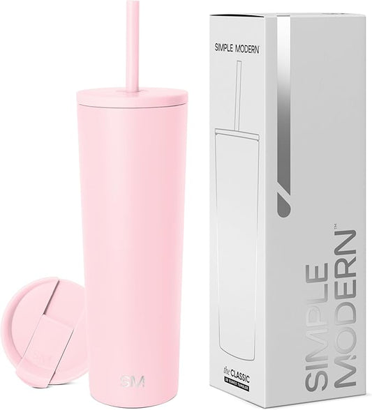Simple Modern Insulated Tumbler with Lid and Straw | Iced Coffee Cup Reusable Stainless Steel Water Bottle Travel Mug | Gifts for Women Men Her Him | Classic Collection | 28oz | Blush