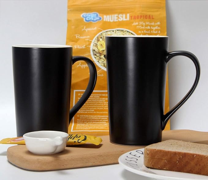 Smilatte 20 oz Large Coffee Mugs, M007 Plain Tall Ceramic Cup with Handle for Dad Men, Set of 2, Black