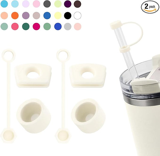 Silicone Spill Stopper Set Compatible with Stanley Cup 2.0 30oz & 40oz with Straw Cover (Set of 2, Cream)