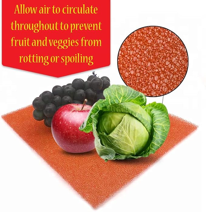 Dualplex® Fruit & Veggie Life Extender Liner for Fridge Refrigerator Drawers, 12x15 Inches (4 Pack) – Extends The Life of Your Produce & Prevents Spoilage (Orange)