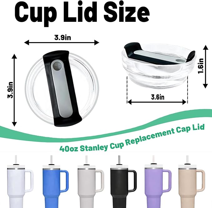 40 OZ Tumbler Lid Replacement Fit for Stanley Cup, 2 Pack Clear Replacement Lids Fit for Stanley Travel Tumbler, Spill Proof Tumbler Covers for Stanley Cup Accessories (Clear - Black)