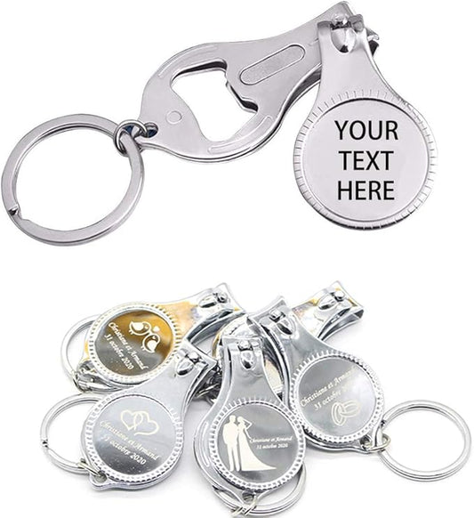 80pcs-Personalized 4 in 1 Multi Function Bottle Opener, Nail Clipper, Wedding Favors Brewery, Private Customized, Sliver, Multitool Gifts for Men