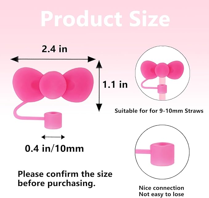 6 Pcs Candy Bow Straw Covers Cap Toppers Compatible with Stanley 30&40 oz Tumbler Cups,Reusable Cute Silicone Straws Tips Lids Protectors for 0.4 in/10mm Stanleys Cup Accessories