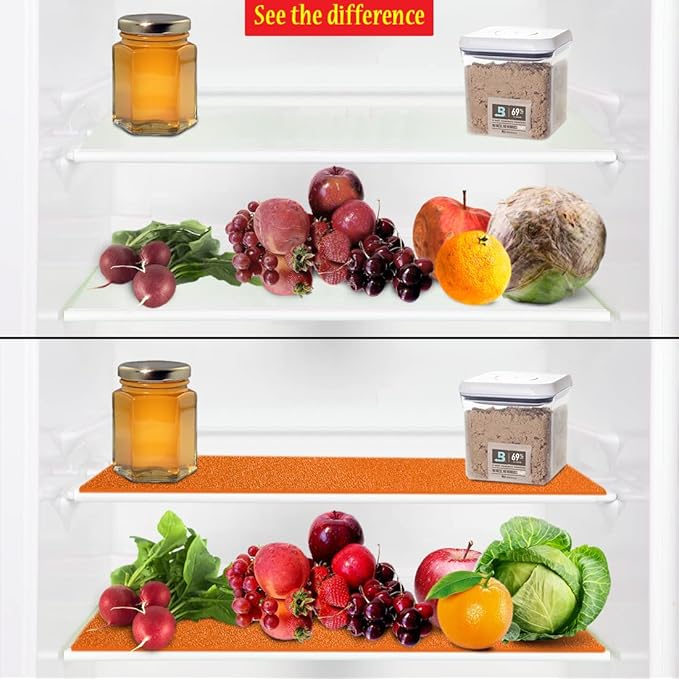 Dualplex® Fruit & Veggie Life Extender Liner for Fridge Refrigerator Drawers, 12x15 Inches (4 Pack) – Extends The Life of Your Produce & Prevents Spoilage (Orange)