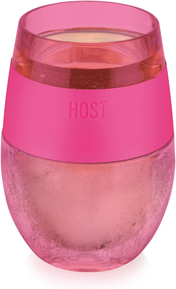 Host Cooling Cup Set of 1 Plastic Double Wall Insulated Freezable Drink Chilling Tumbler with Freezing Gel, Wine Glasses for Red and White Wine, 8.5 oz, Translucent Magenta