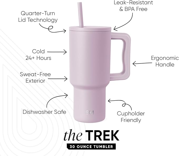 Simple Modern 30 oz Trek Tumbler with Handle and Straw Lid | Cup Holder Friendly Insulated Stainless Steel Travel Mug | Lavender Mist (Pack of 12)