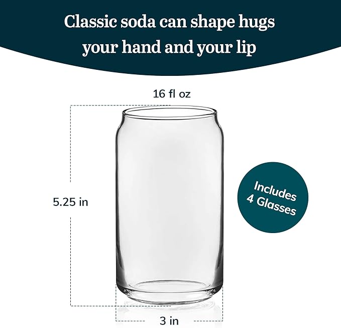 Libbey Can Shaped Beer Glass - 16 oz - 4 PACK w/ Pourer