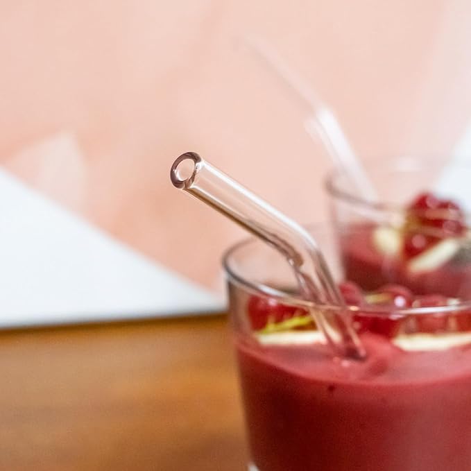 Halm Glass Straws – 6x Short 6 Inch bent Reusable Drinking Straws + Plastic-Free Cleaning Brush - Dishwasher Safe - Eco-Friendly - Perfect for Smoothies, Cocktails - Made in Germany