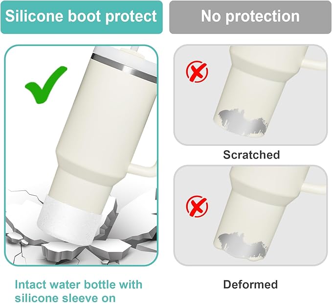 Upgrade 2PCS Protective Silicone Boot Bumper for Stanley Quencher Adventure 40oz 30oz IceFlow 20oz 30oz Tumbler, Water Bottle Bottom Sleeve Cover Accessories for Stanley Mug Cup(Glitter Silver)