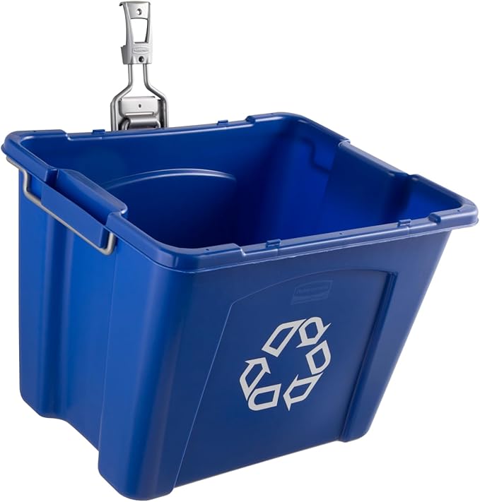 Rubbermaid Garage Fasttrack Recycling Bin Wall Mounted Recycling System Holds up to 50 pounds Blue/Satin Nickel for Home/Garage