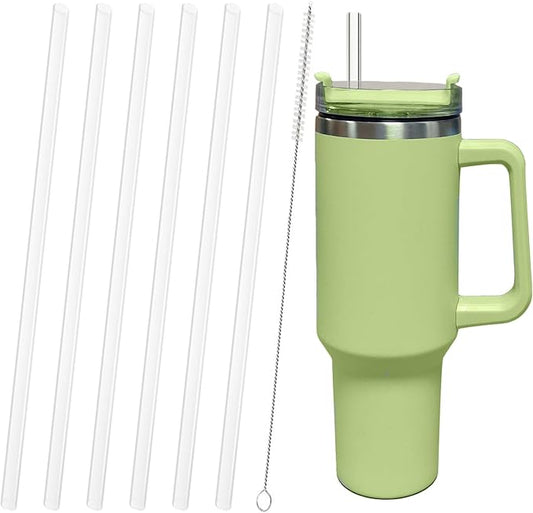 Replacement Straw Compatible with Stanley 40 oz 30 oz Cup Tumbler, 6 Pack Reusable Straws for Stanley 40 oz Tumbler with Handle, Straws with Cleaning Brush for Stanley Accessories, Plastic, Clear