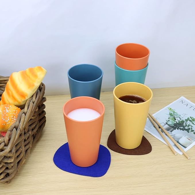 Homienly Wheat Straw Cups Plastic Cups Unbreakable Drinking Cup Reusable Dishwasher Safe Water Glasses Plastic Stackable Water Tumblers in Multi color(20 OZ 8 PCS)