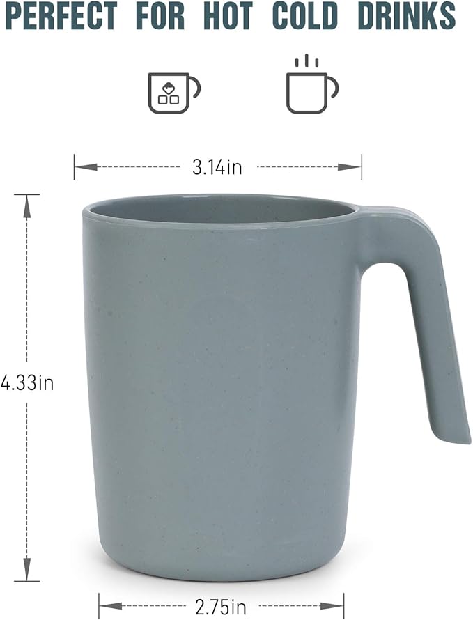 shopwithgreen 15 oz Wheat Straw Cup with Handles, Unbreakable Drinking Glasses Stackable | Reusable Water Tumbler, Mug Set for Coffee, Wine, Camping, BPA-Free | Dishwasher & Microwave Safe