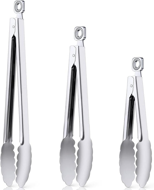 Kitchen Tongs for Cooking - 7 Inch & 9 Inch & 12 Inch Heat Resistant Stainless Steel Metal Locking Tong, BBQ Tongs Grill Tong for Cooking, Grilling, BBQ/Barbecue, Food (7+9+12 inch)