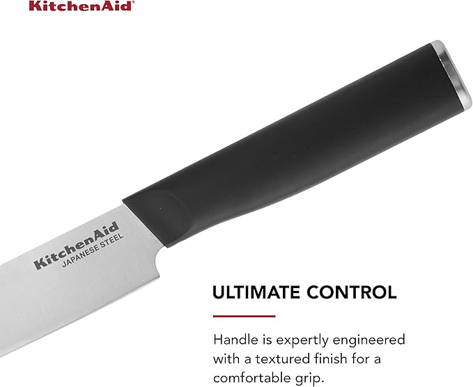 KitchenAid Classic Slicing Knife with Custom Fit Blade Cover, 8 inch, Sharp Kitchen Knife, High Carbon Japanese Stainless Steel Blade, Black