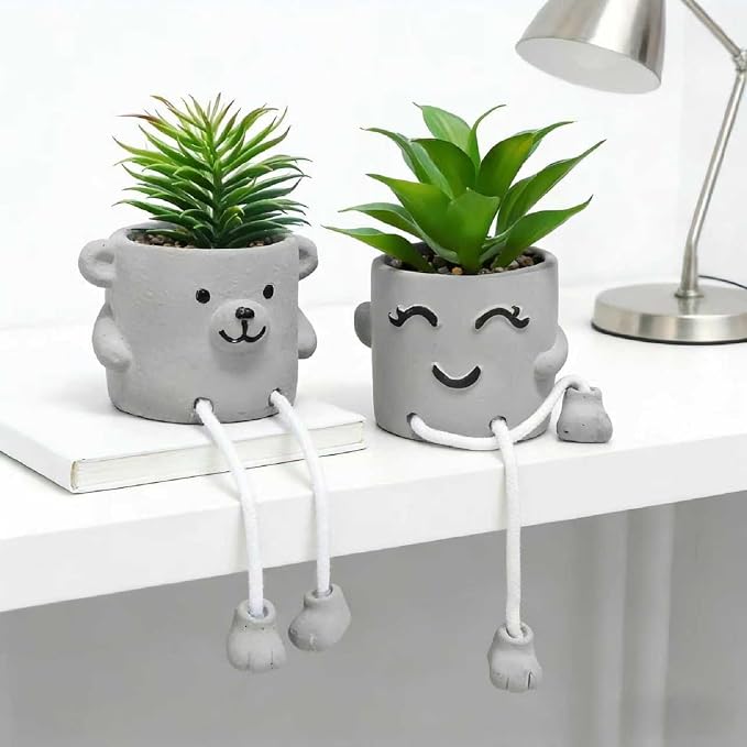 Zerzsy Fake Desk Plants in Cement Pots, Faux Plant Succulents Shelf Decorations - Image 4