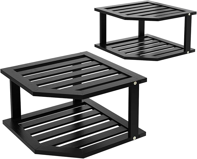 VERTORGAN Bamboo Corner Shelf, 2 Tier Plate Organizer by VERTORGAN