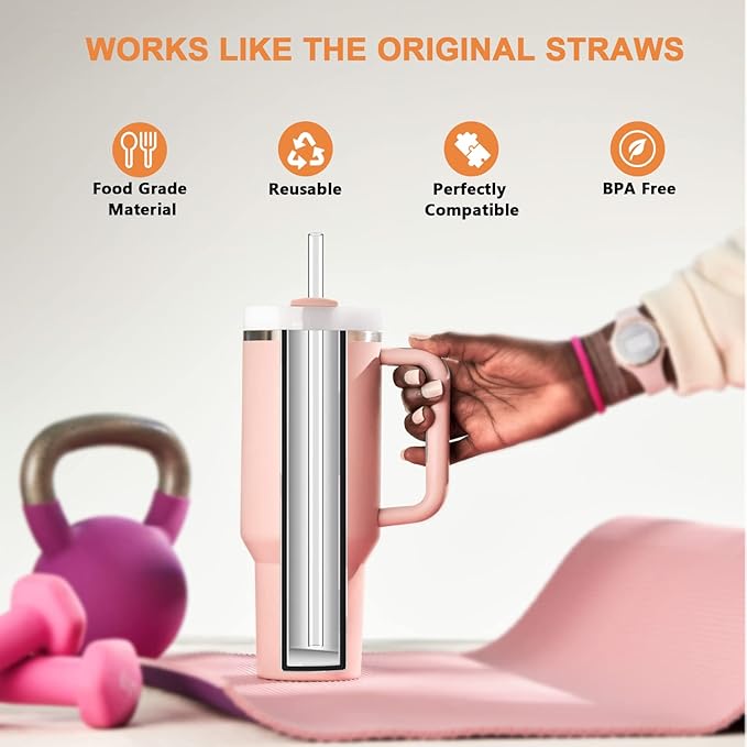 8Pack Replacement Straws for Stanley 40oz 30oz 20oz 14oz Tumbler, Airboat Reusable Clear Straws Compatible with Stanley Adventure Quencher Travel Mug Cup, Plus Cleaning Brush