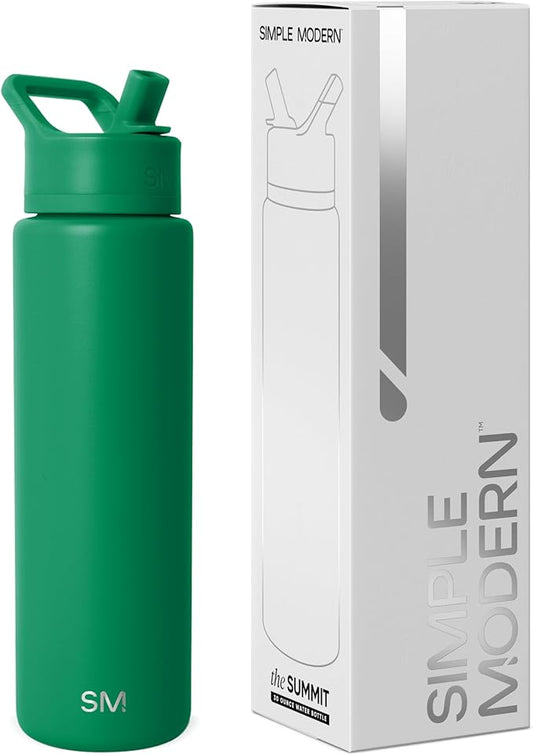 Simple Modern Water Bottle with Straw Lid | Vacuum Insulated Stainless Steel Metal Thermos | Reusable Leak Proof BPA-Free Flask for Sports Gym | Summit Collection | 30oz, Kelly Green