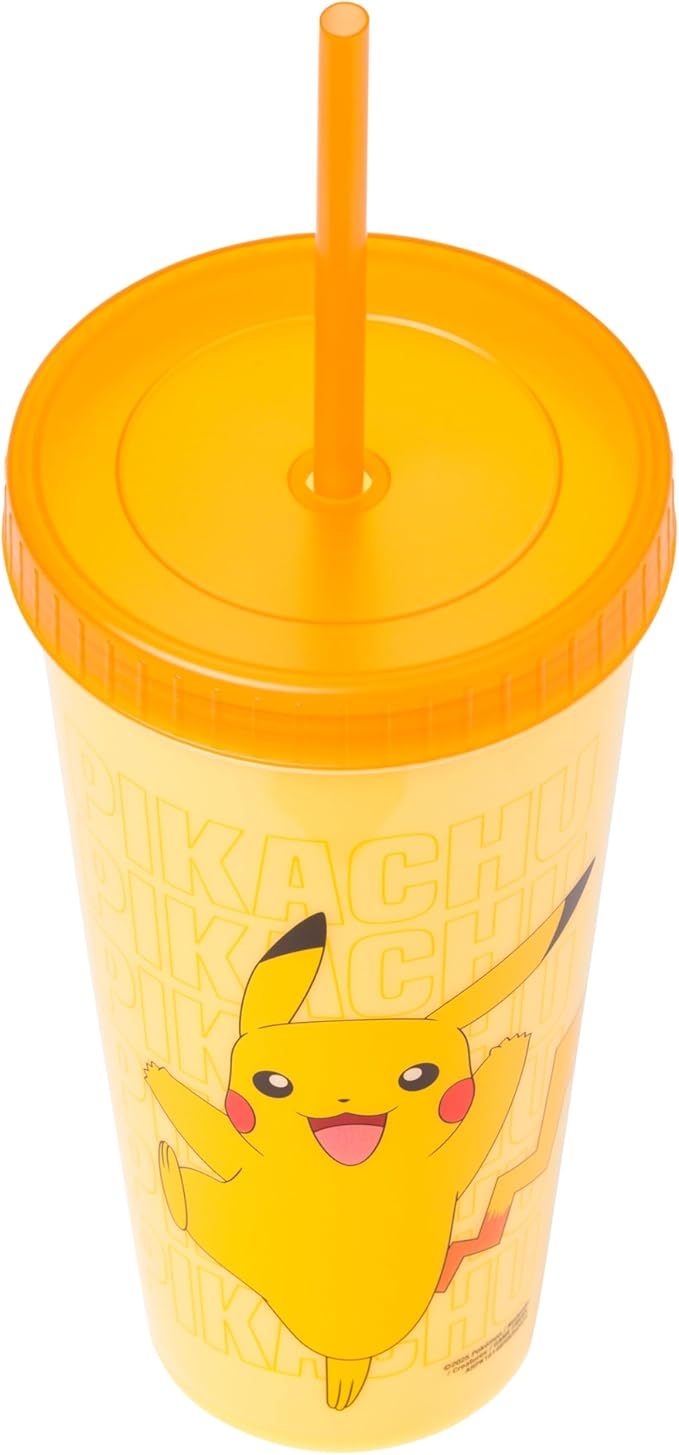 Silver Buffalo Pokémon Boxed 4 pack Color Change Plastic Tumbler Featuring Pikachu, Charmander, Bulbasaur, and Squirtle, 24 Ounces