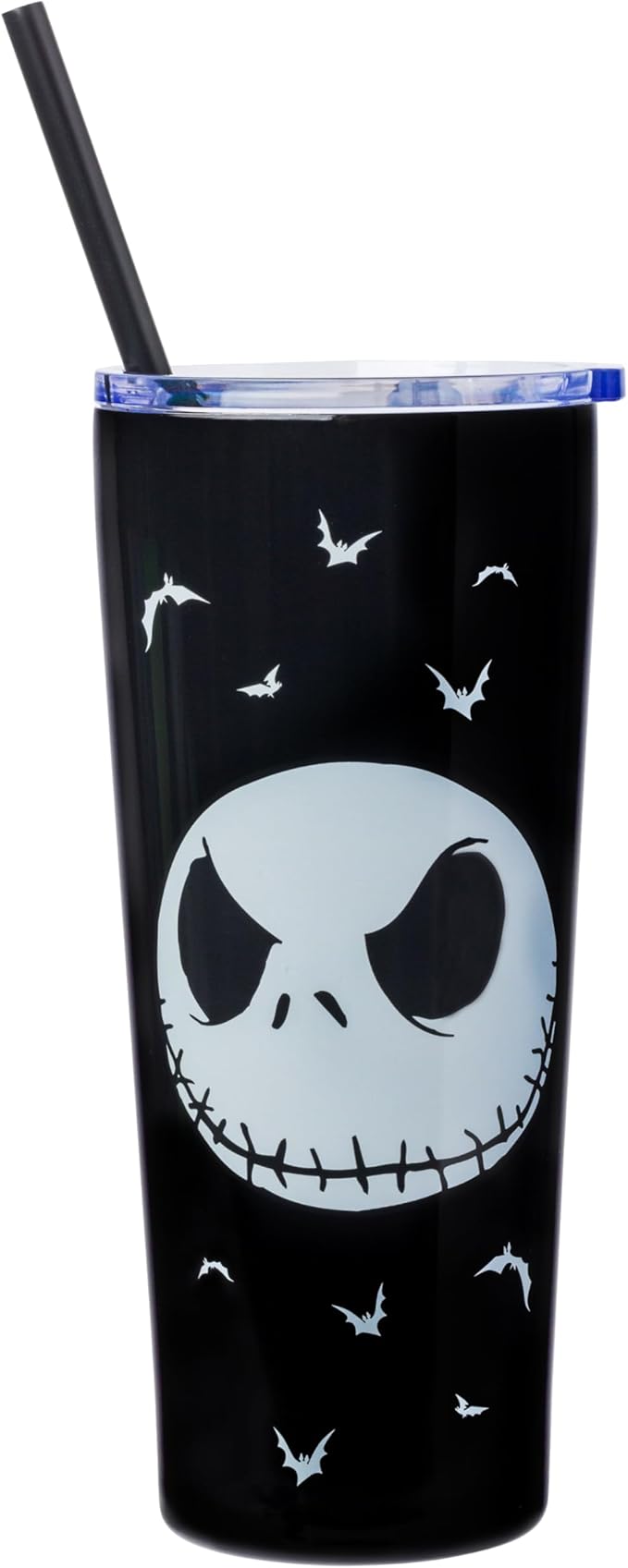 Silver Buffalo Disney Tim Burton's Nightmare Before Christmas Jack Skellington “Seriously Spooky” Double Walled Stainless Steel Tumbler With Straw, 22 Ounces