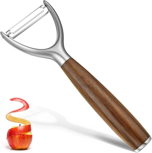 JUSEEPO Premium Vegetable Peeler, Y Type Swivel 304 Stainless Steel Blade Comfortable Solid Wood Handle, Practical gift for the home kitchen mom grandma for Veggie, Fruit, Potato(Merbau)