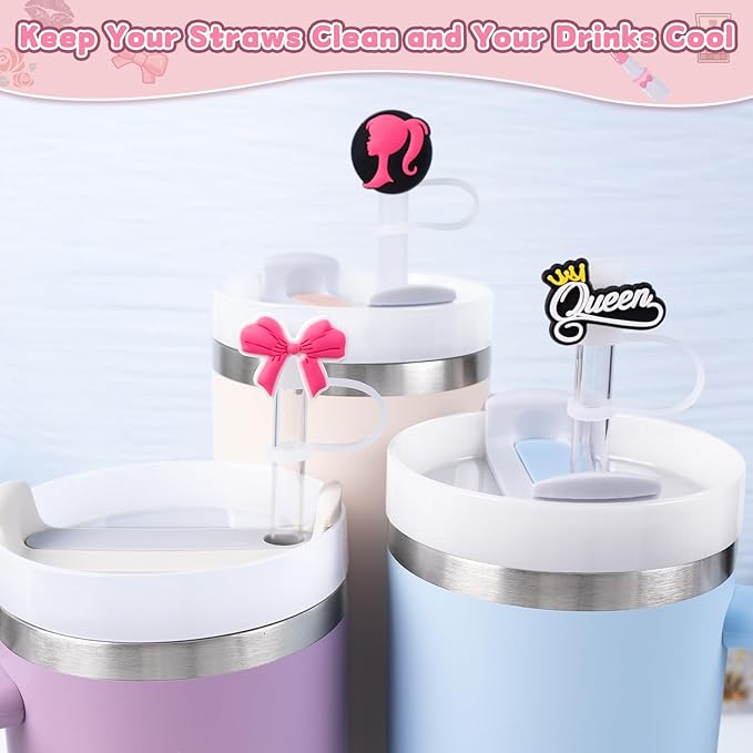 9PCS Straw Covers for Stanley Cup Tumbler 30 oz / 40 oz Leak Proof Straw Toppers 10mm Silicone Cute Caps for Stanley Cup Accessories-Black Girl