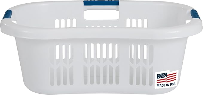 Rubbermaid Large Hip-Hugger Laundry Basket/Hamper, 1.5-Bushel, White, Stackable Storage Bin/Organizer for Bathroom/Bedroom/Dorm/Home
