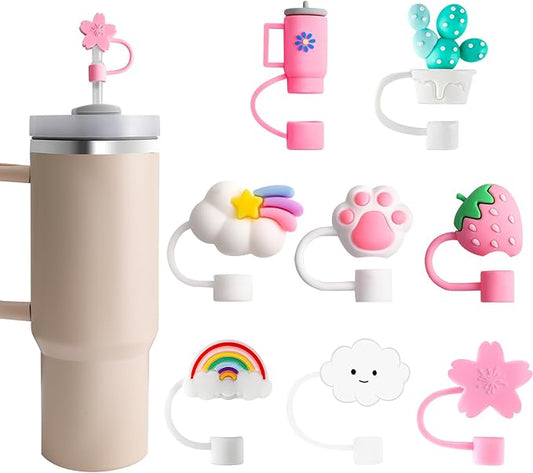 8 PCS Straw Cover, Straws Toppers for Stanley 30&40 Oz Tumbler, Straw Caps in Various Shapes Silicone Covers Cap for 0.4 Inch/10 mm Tips (Mixed Style)