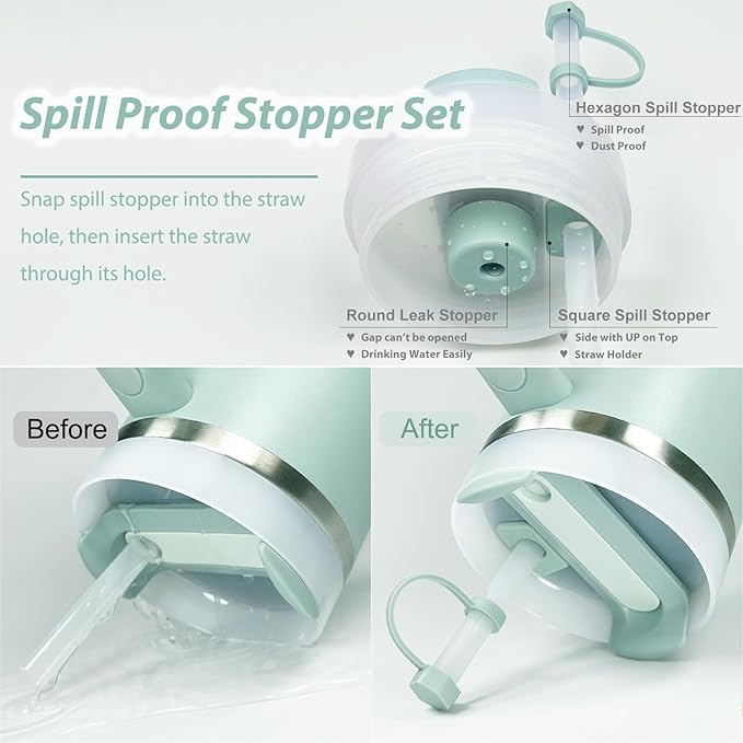 Stanley Cup Accessories Set Including 6 Pcs Silicone Spill Proof Stopper, 2 Pcs Straw Cover Cap for 9-10 mm Straws, 1 Pcs Silicone Boot for Stanley Cup Stanley 40oz & 30oz Tumbler (Seafoam)
