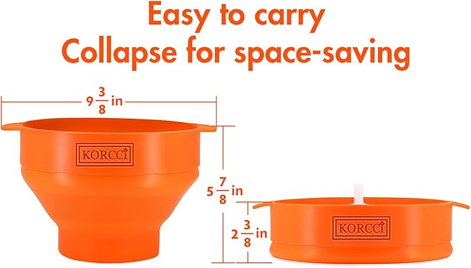 The Original Korcci Microwaveable Silicone Popcorn Popper, Microwave Popcorn Popper, Collapsible Microwave Popcorn Maker Bowl, No Oil Required, Use In Microwave, Dishwasher Safe (Orange)