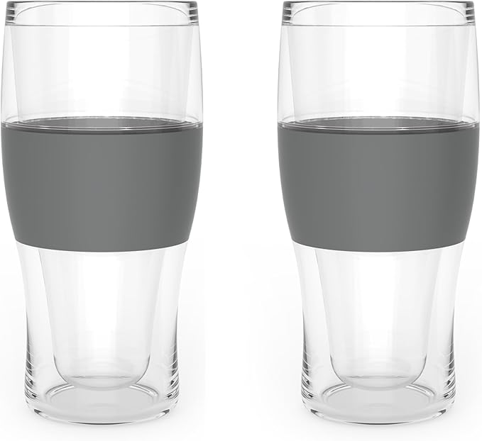 Host Freeze Beer Glasses, Freezable Beer Gifts for Men, Double Wall Insulated Pint Set, Tumbler for Cold Drinks, 16, Set of 2, Gray