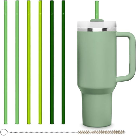 HALM Stanley Quencher Tumbler Glass Straws Green Reusable Replacement Straws for Tumbler with Handle Stainless Steel Drinking Cup Accessory BPA-Free & Dishwasher Safe
