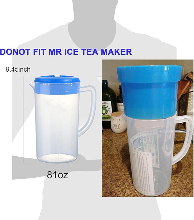 2.5 Litre Plastic Pitcher with Lid (DONOT FIT MR Coffee ICE TEA MAKER!) BPA-FREE Eco-Friendly Carafes Mix Drinks Water Jug for Hot/Cold Lemonade Juice Kettle (Navy, 81oz)