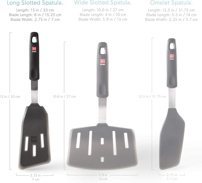 DI ORO Silicone Fish Spatula - for Nonstick Cookware - Fish Turner Spatula 600°F Heat-Resistant BPA Free - Slotted for Cooking - Non Stick Thin Egg Flipper (Black)