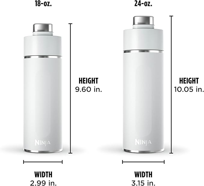 Ninja Thirsti 18oz Travel Water Bottle, For Carbonated Sparkling Drinks, Colder and Fizzier Longer, Leak Proof, 24 Hrs Cold, Dishwasher Safe, Stainless Steel Insulated Tumbler, Cloud White, DW1801WH