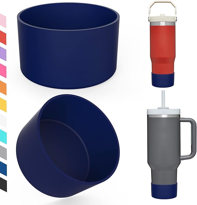 Upgrade 2PCS Protective Silicone Boot Bumper for Stanley Quencher Adventure 40oz 30oz IceFlow 20oz 30oz Tumbler, Water Bottle Bottom Sleeve Cover Accessories for Stanley Mug Cup(Dark Blue)