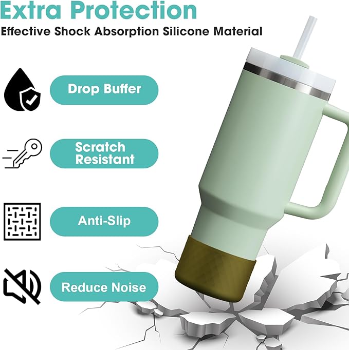 Upgrade 2PCS Protective Silicone Boot Bumper for Stanley Quencher Adventure 40oz 30oz IceFlow 20oz 30oz Tumbler, Water Bottle Bottom Sleeve Cover Accessories for Stanley Mug Cup(Brown Green)