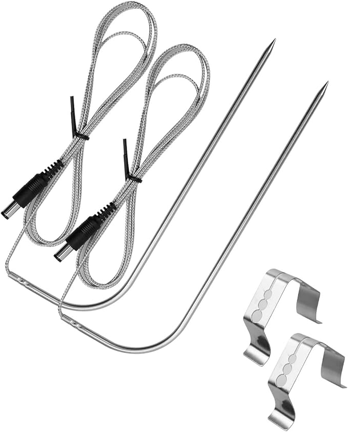 2 Pack Temperature Meat Probe Replacement Fits for Rec tec Wood Pellet Grill, Recteq Grill Accessories, with 2 BBQ Thermometer Probe Holder Clip