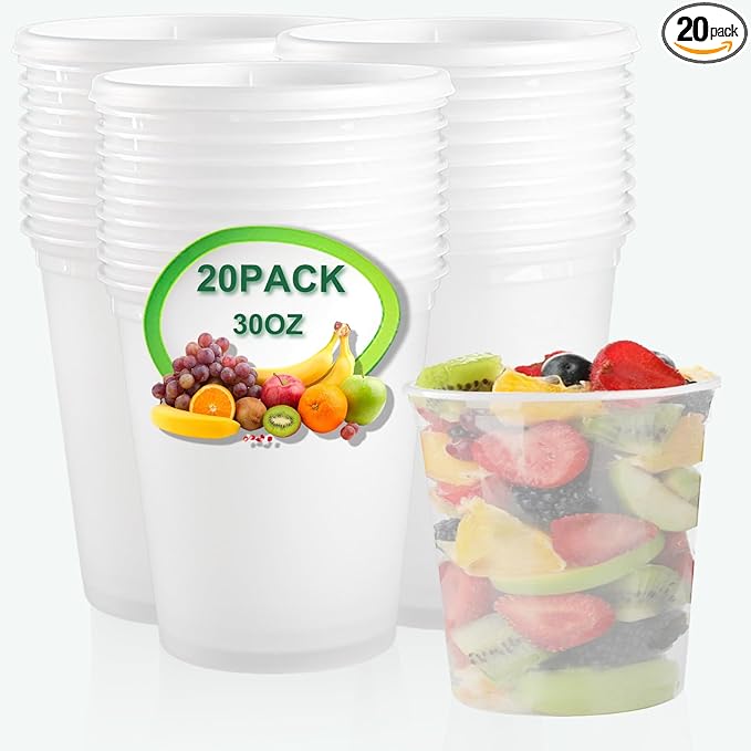 Deli Food Containers with Lids 30 oz-20 Pack Meal Prep Containers Food Storage Containers with Lids Stackable, Leakproof, BPA Free, Microwave Dishwasher Freezer Safe for Takeout Meal