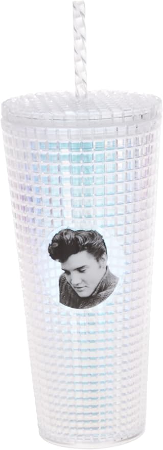 Spoontiques Diamond Tumbler, 20oz - Textured Cup w/Staw, Double Wall Insulated, BPA Free - Elvis