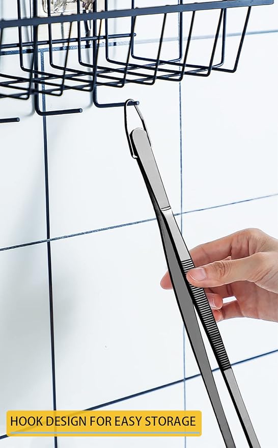 JETKONG 9-Inch Serving Tweezer Tongs Kitchen Tweezers Stainless Steel Cooking Tweezers, Set of 3 (9 9 9 Inch, Black)