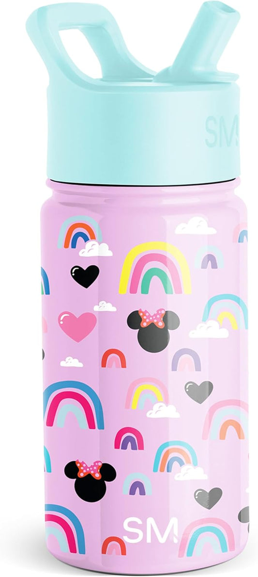 Simple Modern Kids Summit Water Bottle with Straw Lid | Disney Minnie Mouse 14oz Stainless Steel Cup Insulated Tumbler for Girls, School | Minnie Mouse Purple Rainbows