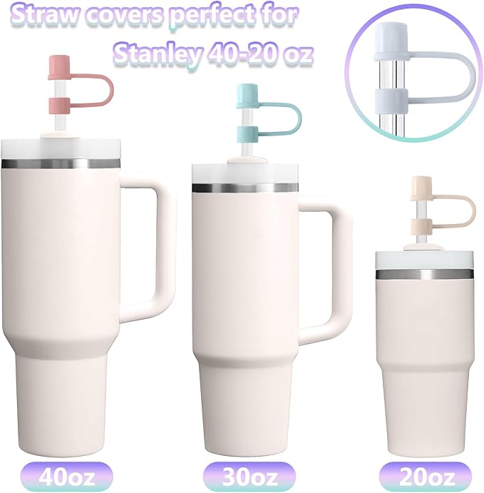 Straw Covers Cap Compatible with Stanley Cup 30-40 oz Tumbler with Handle Reusable Silicone Straw Toppers 10mm Lid Cover for Stanley Cup Accessories （8 Colors）