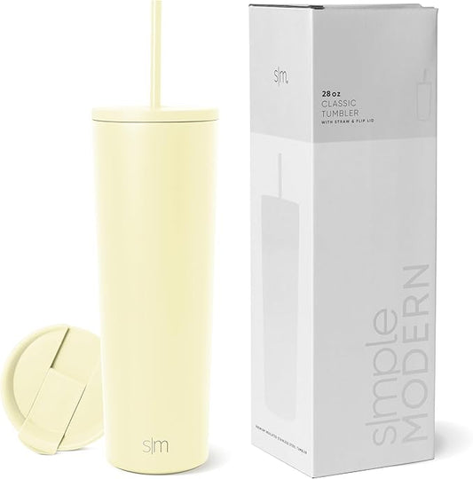 Simple Modern Insulated Tumbler with Lid and Straw | Iced Coffee Cup Reusable Stainless Steel Water Bottle Travel Mug | Gifts for Women Men Her Him | Classic Collection | 28oz | Buttercup