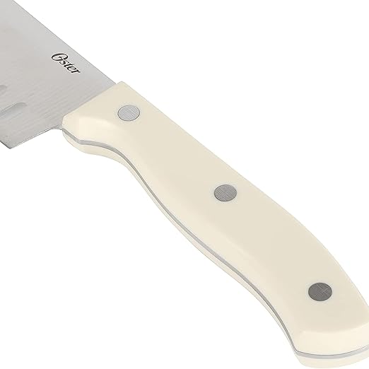 Oster Evansville 14 Piece Cutlery Kitchen Knife Block Set, Stainless Steel w/Linen White Handles - Cuchillos Para Cocina